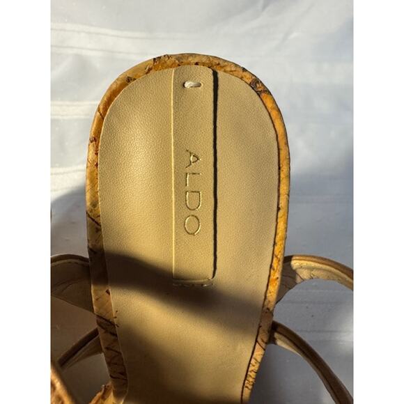 ALDO Women’s 7 Brown Cork Wedge Sandals Ankle Strap Platform Heel - Picture 7 of 8